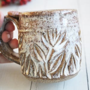 Image of Handcrafted Rust Mug with Hand Carved Floral Design, 10 Ounce, Made in USA