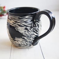 Image 2 of Black Crow Sgraffito Mug, Hand Carved Raven Coffee Cup, 14 oz Made in USA
