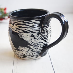 Image of Black Crow Sgraffito Mug, Hand Carved Raven Coffee Cup, 14 oz Made in USA