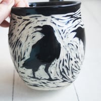 Image 4 of Black Crow Sgraffito Mug, Hand Carved Raven Coffee Cup, 14 oz Made in USA