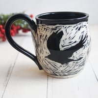 Image 5 of Black Crow Sgraffito Mug, Hand Carved Raven Coffee Cup, 14 oz Made in USA