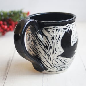 Image of Black Crow Sgraffito Mug, Hand Carved Raven Coffee Cup, 14 oz Made in USA