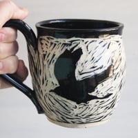Image 8 of Black Crow Sgraffito Mug, Hand Carved Raven Coffee Cup, 14 oz Made in USA