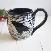 Image 3 of Black Crow Sgraffito Mug, Hand Carved Raven Coffee Cup, 14 oz Made in USA
