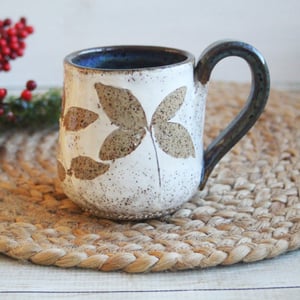Image of Pressed Leaves Nature Mug, Rustic Handcrafted Pottery Coffee Mug, Made in USA