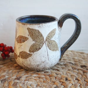 Image of Pressed Leaves Nature Mug, Rustic Handcrafted Pottery Coffee Mug, Made in USA