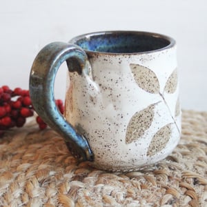 Image of Pressed Leaves Nature Mug, Rustic Handcrafted Pottery Coffee Mug, Made in USA
