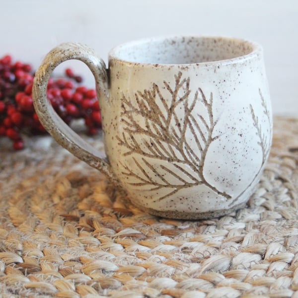 Image of Nature Mug, 15 oz. Handcrafted with Pressed Cedar Evergreen Leaves, Made in USA