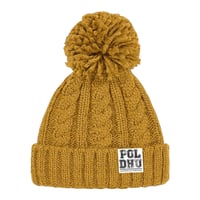 Image 1 of POLDHU MUSTARD CABLE KNIT BOBBLE HAT