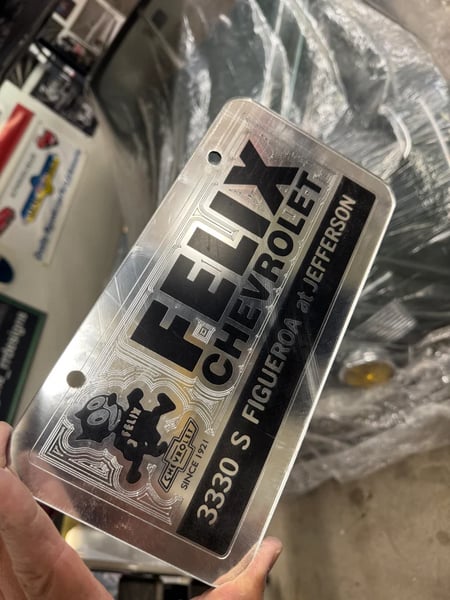 Image of CHROME & BLACK FELIX CHEVROLET ICONIC LICENSE PLATE