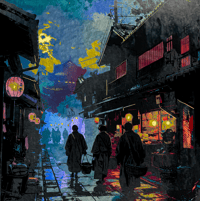 Image 3 of 3 Framed Original Watercolor Paintings of "Merchants at Dawn"