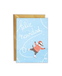 Image 1 of Tarjeta de Navidad con tejón patinando