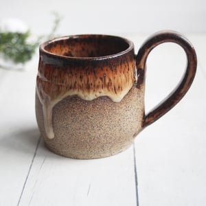Image of Raw Stoneware Pottery Mug, Rustic Brown, 10 Ounce Handmade, Made in USA