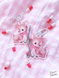 Image 2 of Sickly Sweet Fawn Keychain | Retro Kitsch Oddity Art on Acrylic Charm Accessory