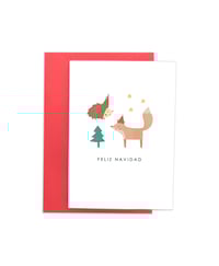 Image 1 of Tarjeta de Navidad con zorro y erizo