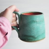 Image 5 of Rustic Mug in Matte Copper Green and Red Glazes, 12 Ounce, Made in USA