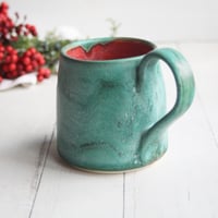 Image 6 of Rustic Mug in Matte Copper Green and Red Glazes, 12 Ounce, Made in USA