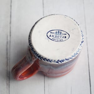 Image of Gorgeous Red, Orange and Blue Handmade Pottery Mug, 10 Ounce, Made in USA