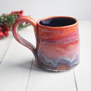 Image of Gorgeous Red, Orange and Blue Handmade Pottery Mug, 10 Ounce, Made in USA