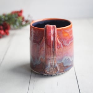 Image of Gorgeous Red, Orange and Blue Handmade Pottery Mug, 10 Ounce, Made in USA