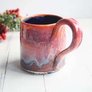 Image of Gorgeous Red, Orange and Blue Handmade Pottery Mug, 10 Ounce, Made in USA