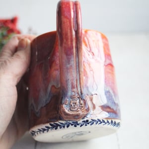 Image of Gorgeous Red, Orange and Blue Handmade Pottery Mug, 10 Ounce, Made in USA