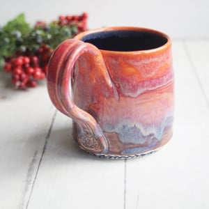Image of Gorgeous Red, Orange and Blue Handmade Pottery Mug, 10 Ounce, Made in USA