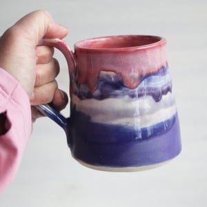 Image of Gorgeous Red, Orange and Pink, Purple and White Glazed Pottery Mug, Handmade in USA