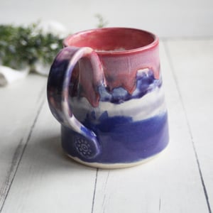 Image of Gorgeous Red, Orange and Pink, Purple and White Glazed Pottery Mug, Handmade in USA