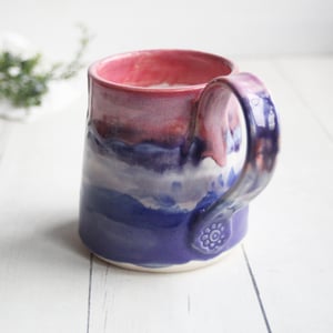 Image of Gorgeous Red, Orange and Pink, Purple and White Glazed Pottery Mug, Handmade in USA