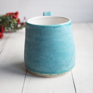 Image of Rustic Mug in Matte Turquoise and White Glazes, 12 Ounce, Made in USA