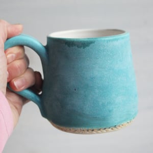 Image of Rustic Mug in Matte Turquoise and White Glazes, 12 Ounce, Made in USA