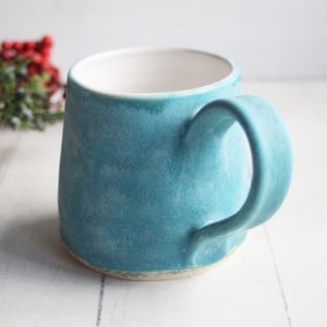 Image of Rustic Mug in Matte Turquoise and White Glazes, 12 Ounce, Made in USA