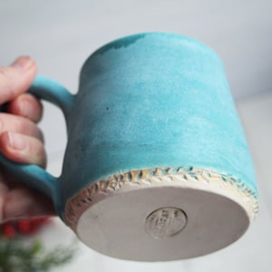 Image of Rustic Mug in Matte Turquoise and White Glazes, 12 Ounce, Made in USA