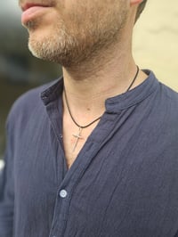 Image 1 of Made to order in 2 to 3 weeks! Mens Necklace- Sterling Silver Wire Cross with added wire 