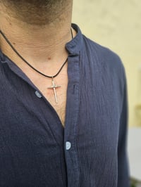 Image 7 of Made to order in 2 to 3 weeks! Mens Necklace- Sterling Silver Wire Cross with added wire 