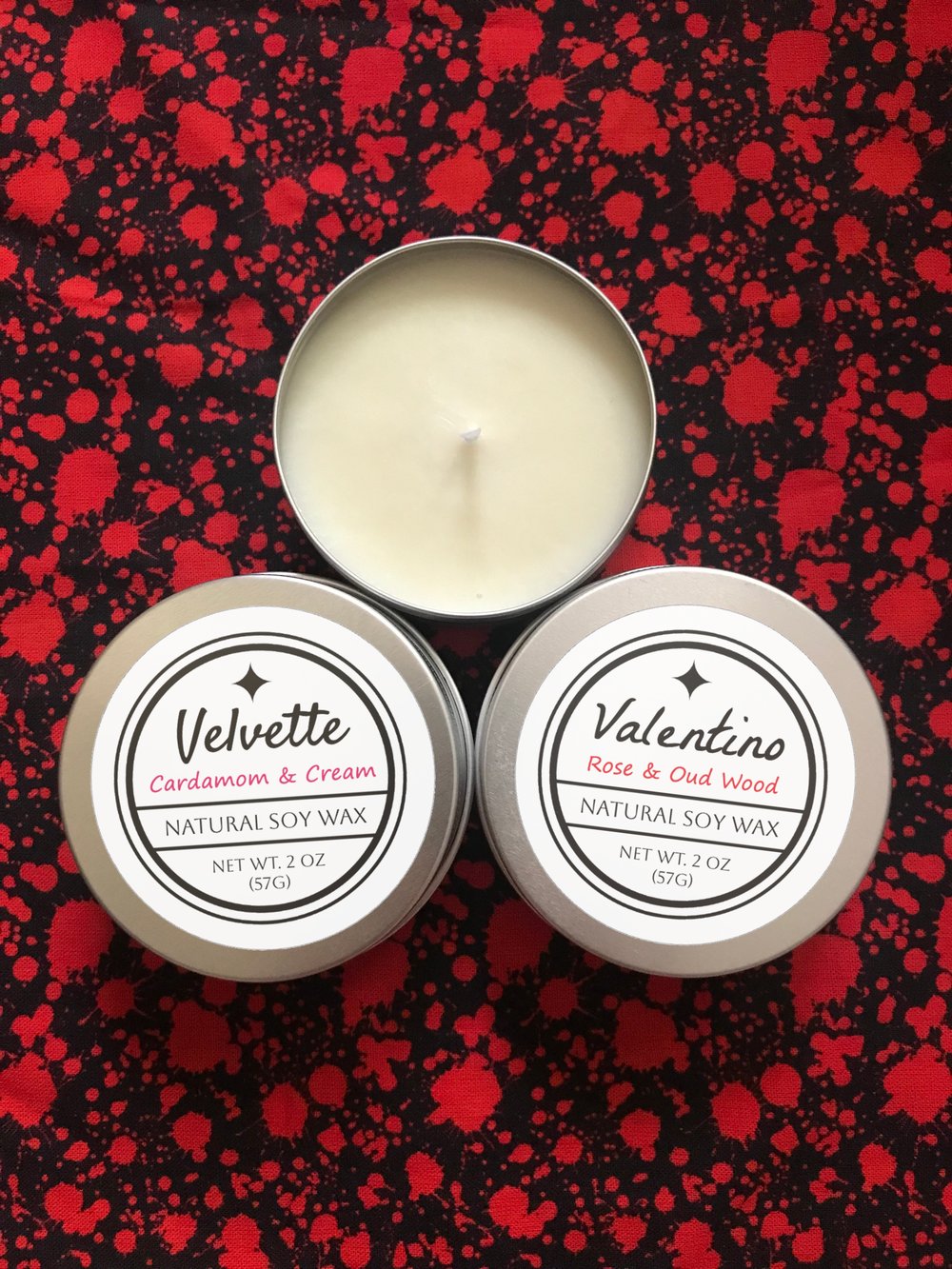 Image of Vees Hazbin 2 Ounce Soy Candle Samples