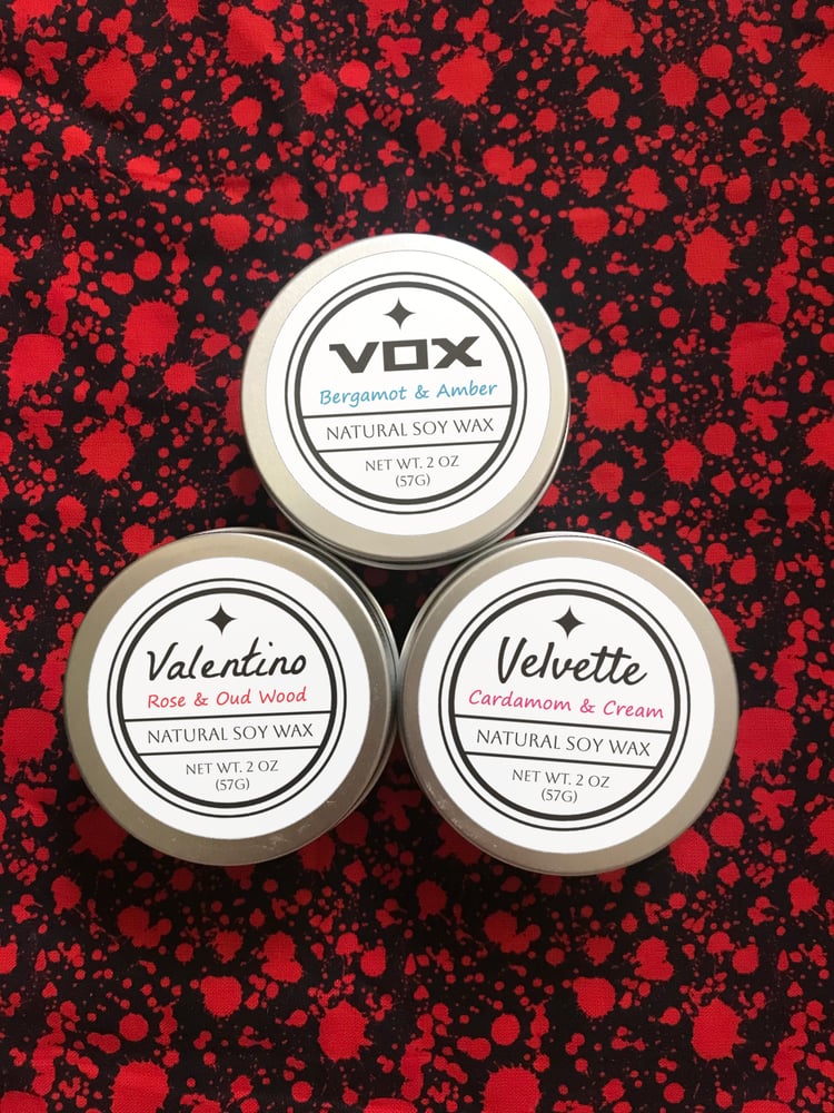 Image of Vees Hazbin 2 Ounce Soy Candle Samples