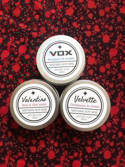 Image of Vees Hazbin 2 Ounce Soy Candle Samples
