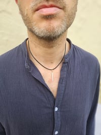 Image 4 of Mens Necklace - Square bar of Silver with criss cross pattern 