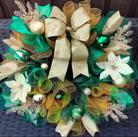 Image 1 of Elegant Green & Gold Christmas Wreath, Green & Gold Christmas Door/Wall  Decoration