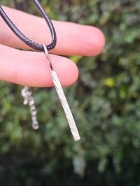 Image 6 of Mens Necklace - Square bar of Silver with criss cross pattern 