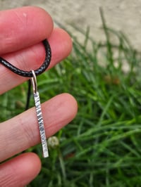 Image 2 of Mens Necklace- Square Bar of Silver with horizontal lines pattern