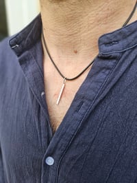 Image 4 of Mens Necklace- Square Bar of Silver with horizontal lines pattern