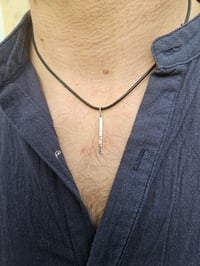 Image 2 of Mens Necklace  - Hammered Square Bar 
