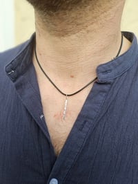 Image 7 of Mens Necklace  - Hammered Square Bar 