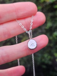 Image 1 of Pebble of Silver Necklace with Handstamped Wave 