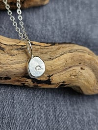 Image 2 of Pebble of Silver Necklace with Handstamped Wave 