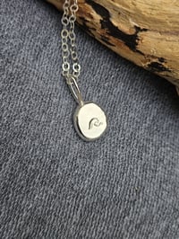 Image 4 of Pebble of Silver Necklace with Handstamped Wave 