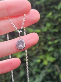 Image 3 of Pebble of Silver Necklace with Handstamped Wave 